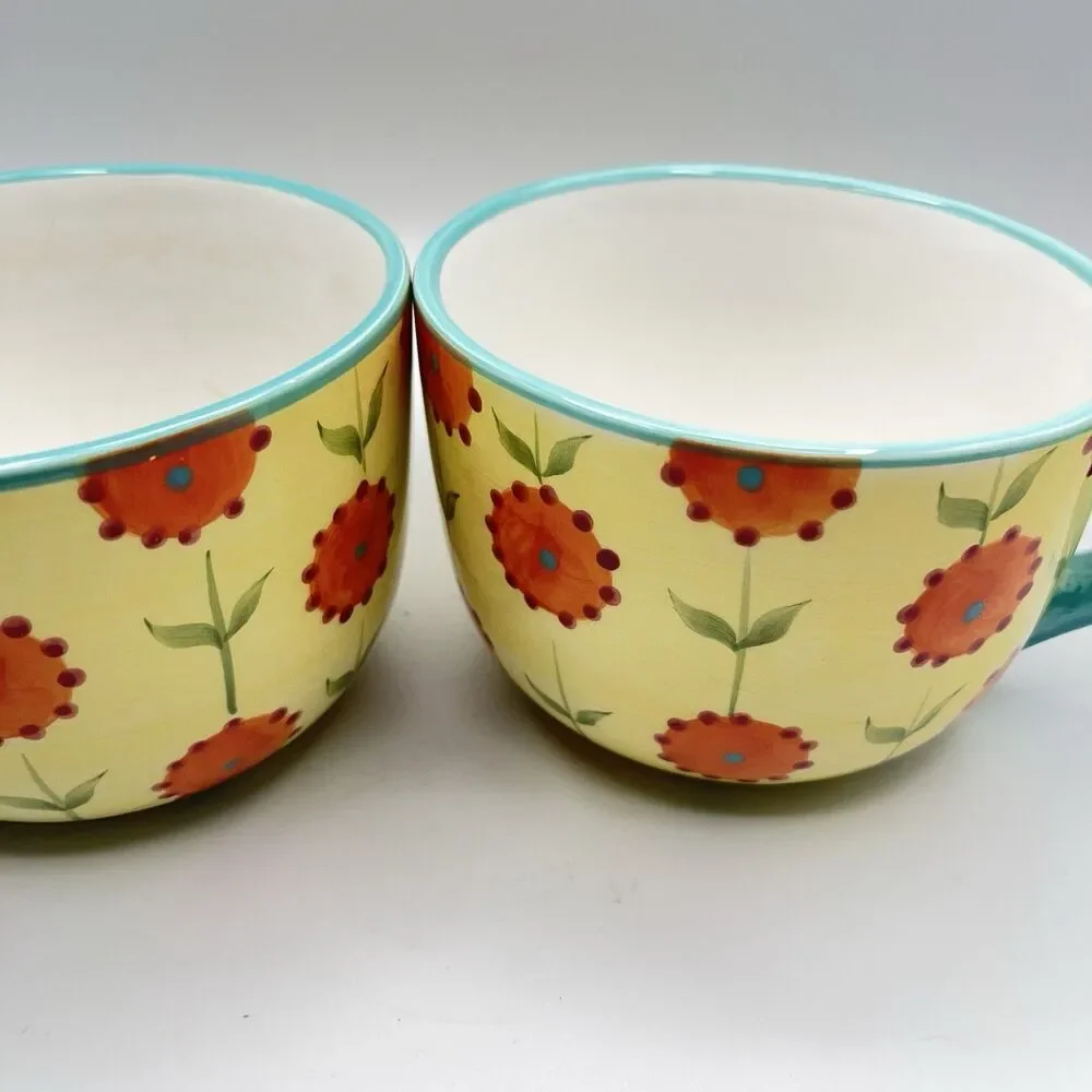 CRATE & BARREL - CERAMIC FLORAL ~ Set Of 2